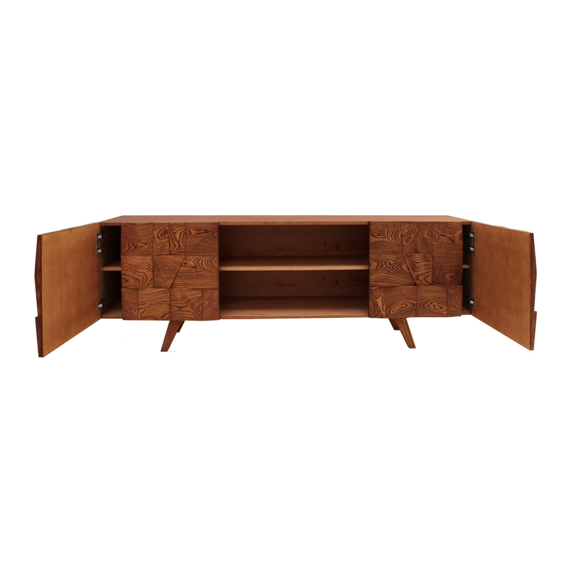Contemporary Mid-Century Modern Style Solid Wood Italian Sideboard Designed by L.A. Studio For Sale
