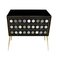 Mid-Century Modern Style Solid Wood Murano Glass and Brass Italian Commode