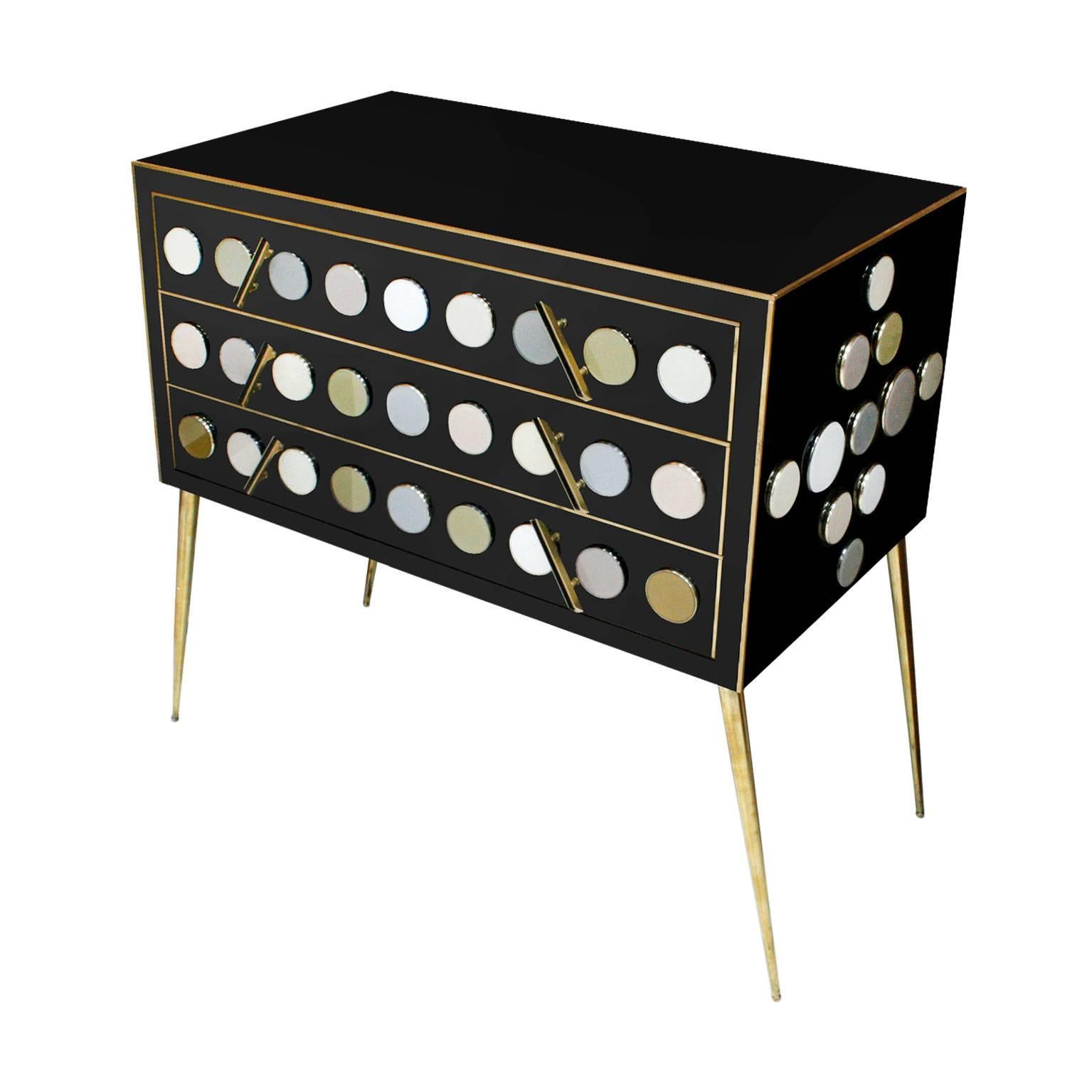 Mid-Century Modern Style Solid Wood Murano Glass and Brass Italian Commode In Good Condition For Sale In Madrid, ES