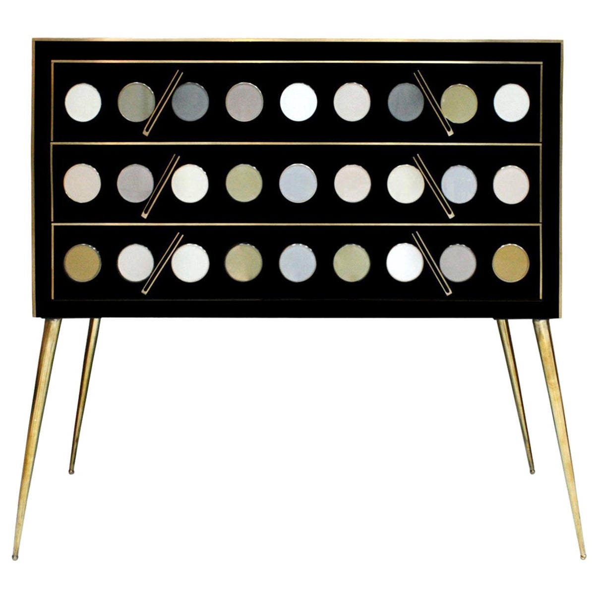 Commode italienne en bois massif, verre de Murano et laiton, de style The Modernity
