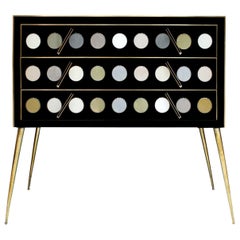 Mid-Century Modern Style Solid Wood Murano Glass and Brass Italian Commode