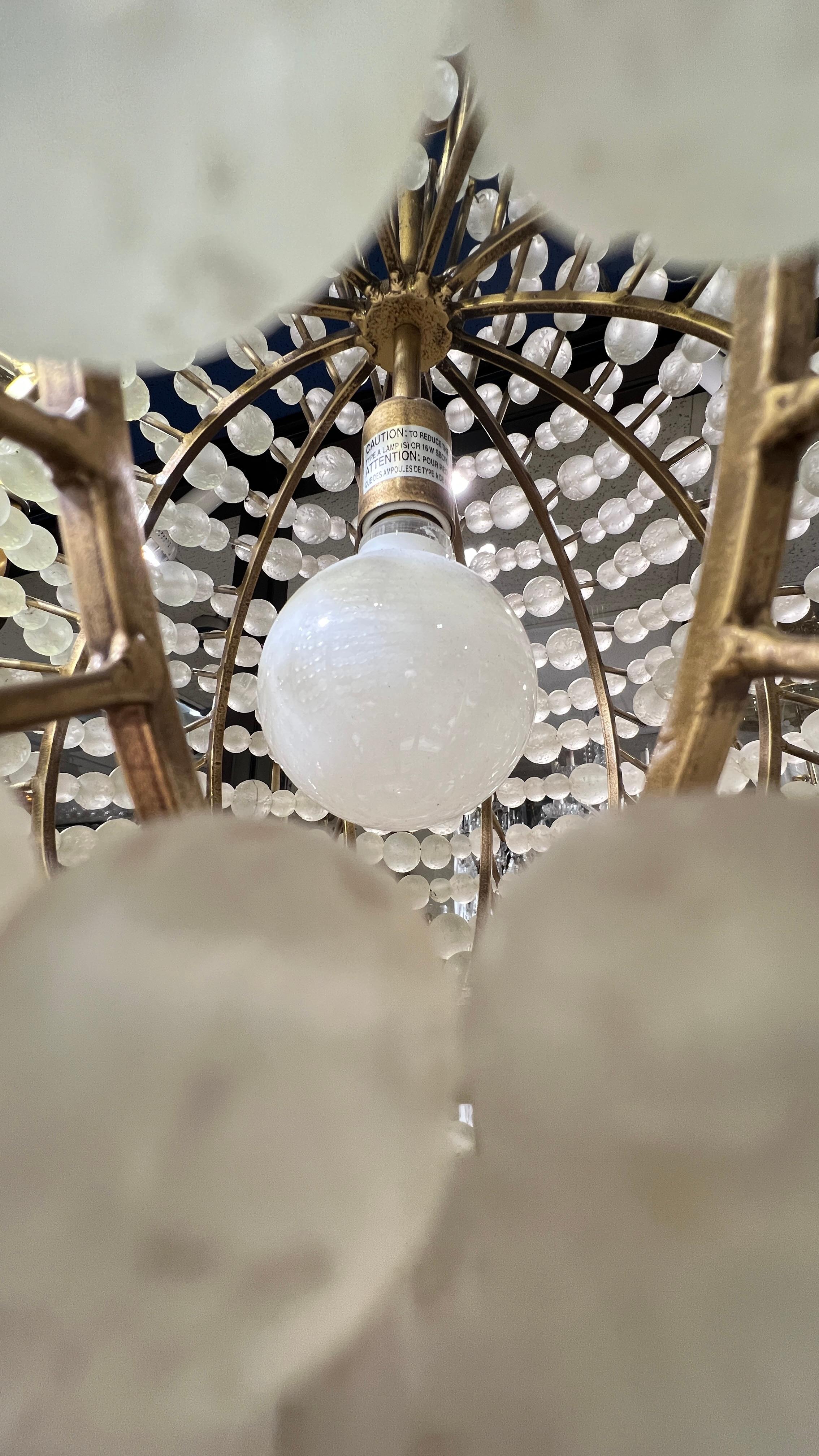 Mid century modern style Spherical Glass Bead and Brass Chandelier Bon état - En vente à New York, NY