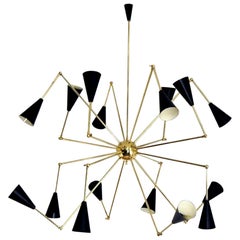 Mid-Century Modern Style Spider Brass Ceiling Lamp with 16 Articulated Arms