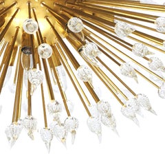Mid-Century Modern Style Sputnik Murano Glass and Brass Italian Chandelier