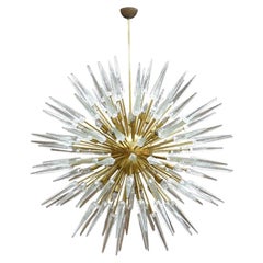 Mid-Century Modern Style Sputnik Murano Glass and Brass Italian Chandelier