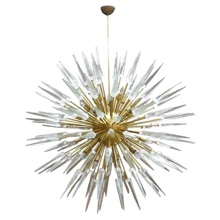 Mid-Century Modern Style Sputnik Murano Glass and Brass Italian Chandelier For Sale