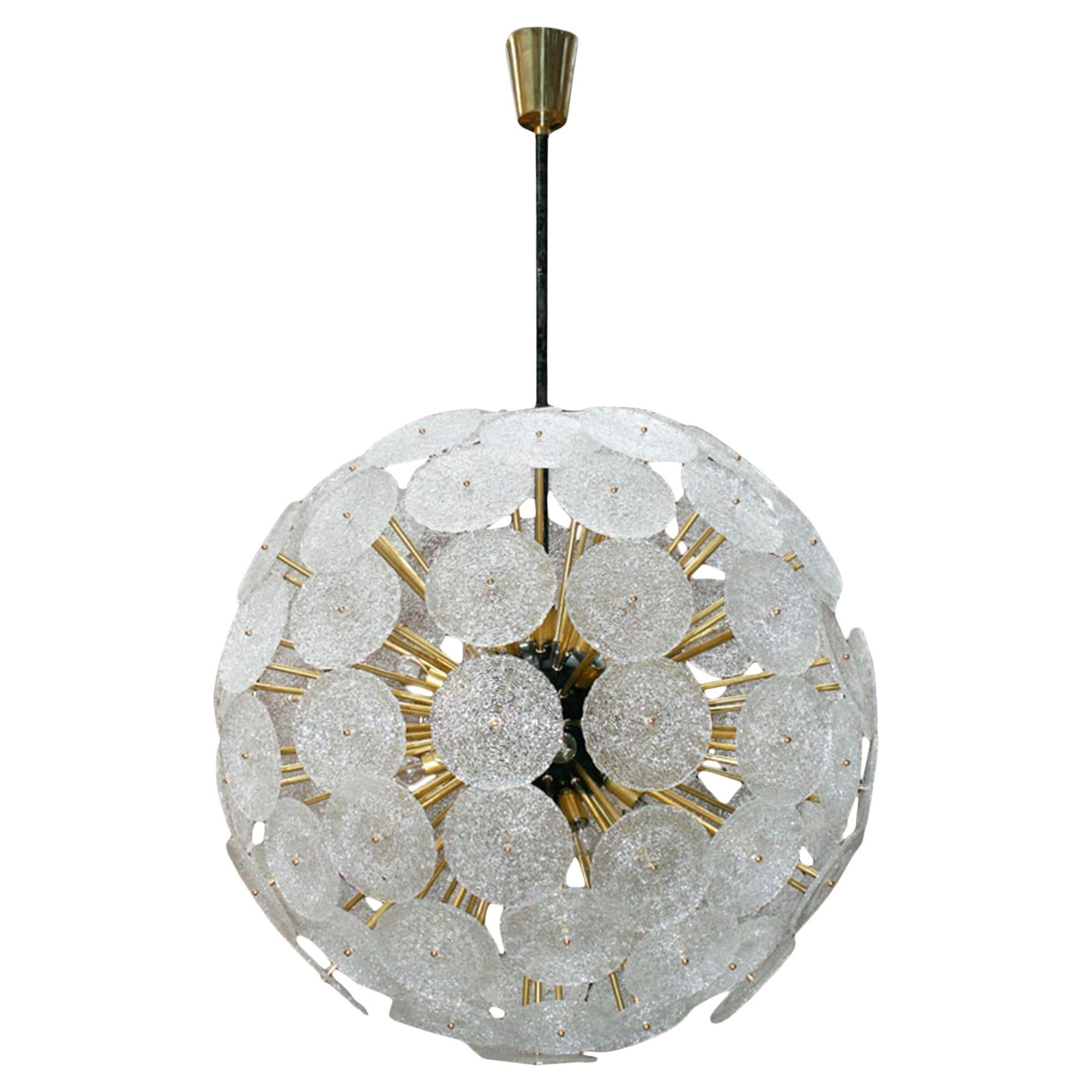 Lampada pendente italiana in stile metà secolo moderno "Sputnik" in vetro di Murano e ottone