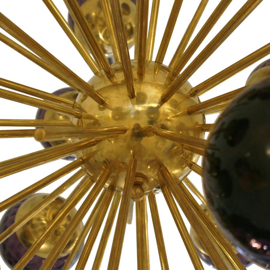 Mid-Century Modern Style Sputnik Murano Glass and Brass Italian Suspension Lamp In Good Condition In Ibiza, Spain