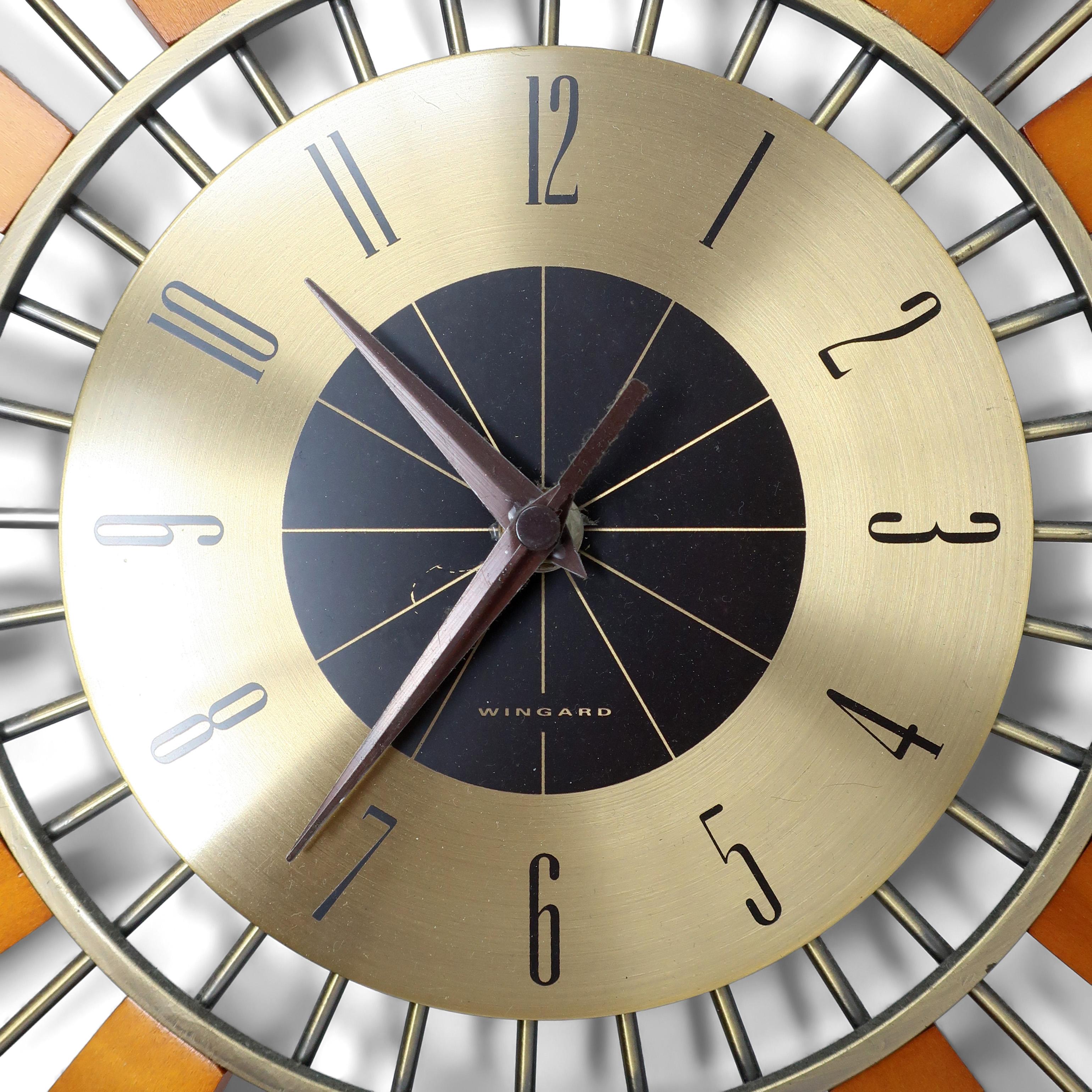 20th Century Mid-Century Modern Style Sunburst Atomic Wall Clock By Kenneth Wingard