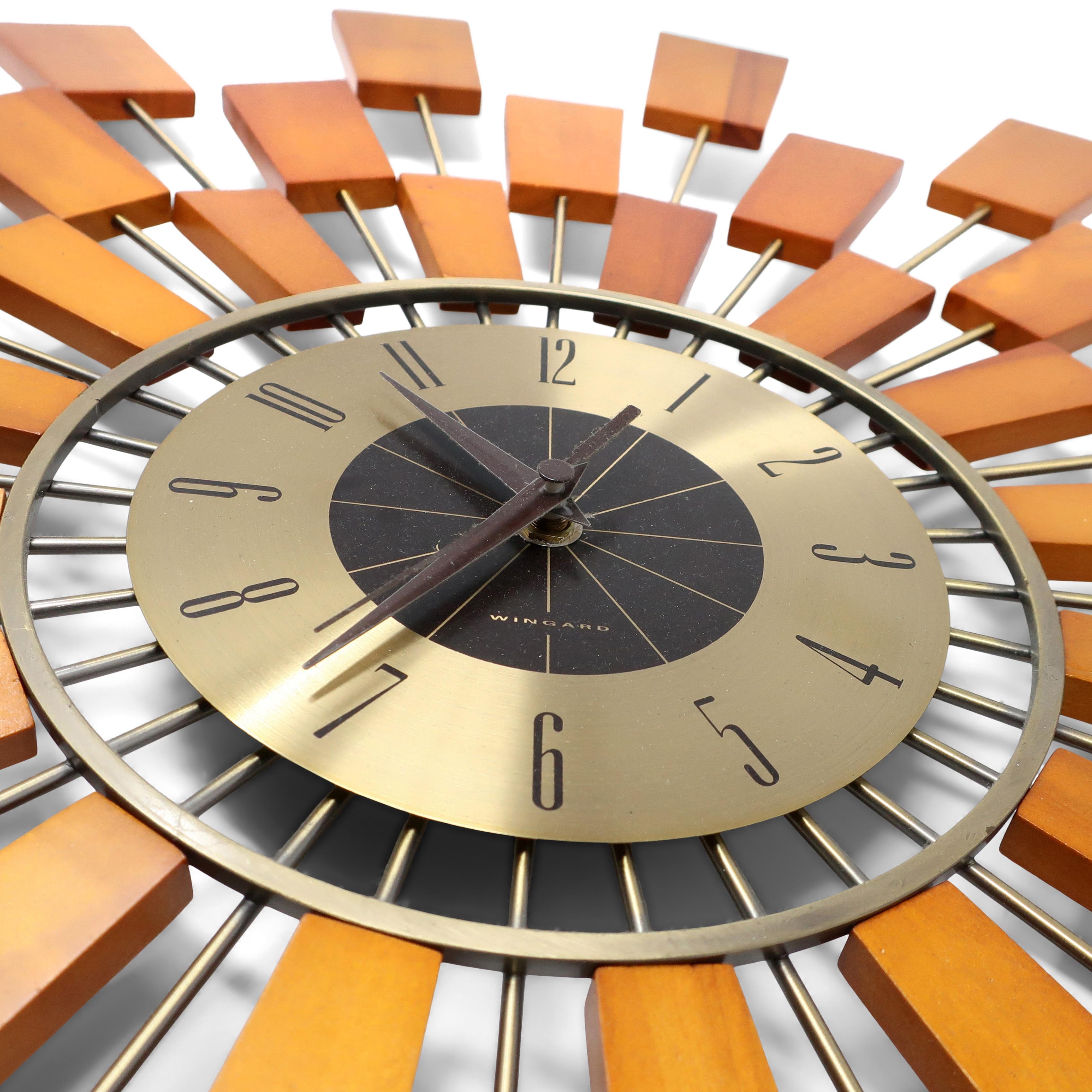 Metal Mid-Century Modern Style Sunburst Atomic Wall Clock By Kenneth Wingard