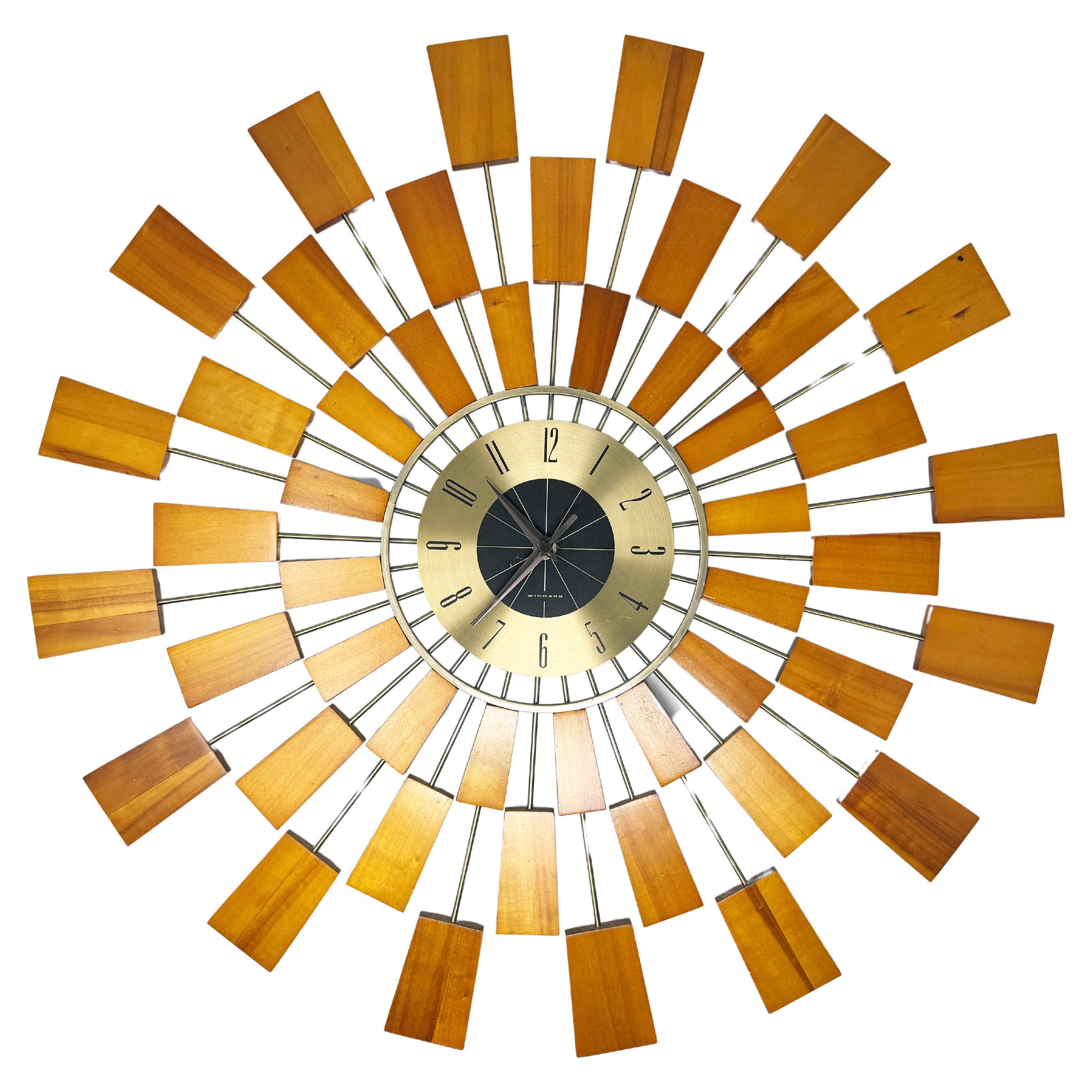 Mid-Century Modern Style Sunburst Atomic Wall Clock By Kenneth Wingard For Sale