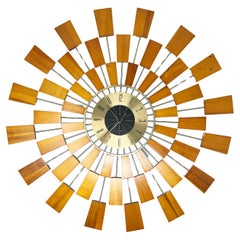 Retro Mid-Century Modern Style Sunburst Atomic Wall Clock By Kenneth Wingard