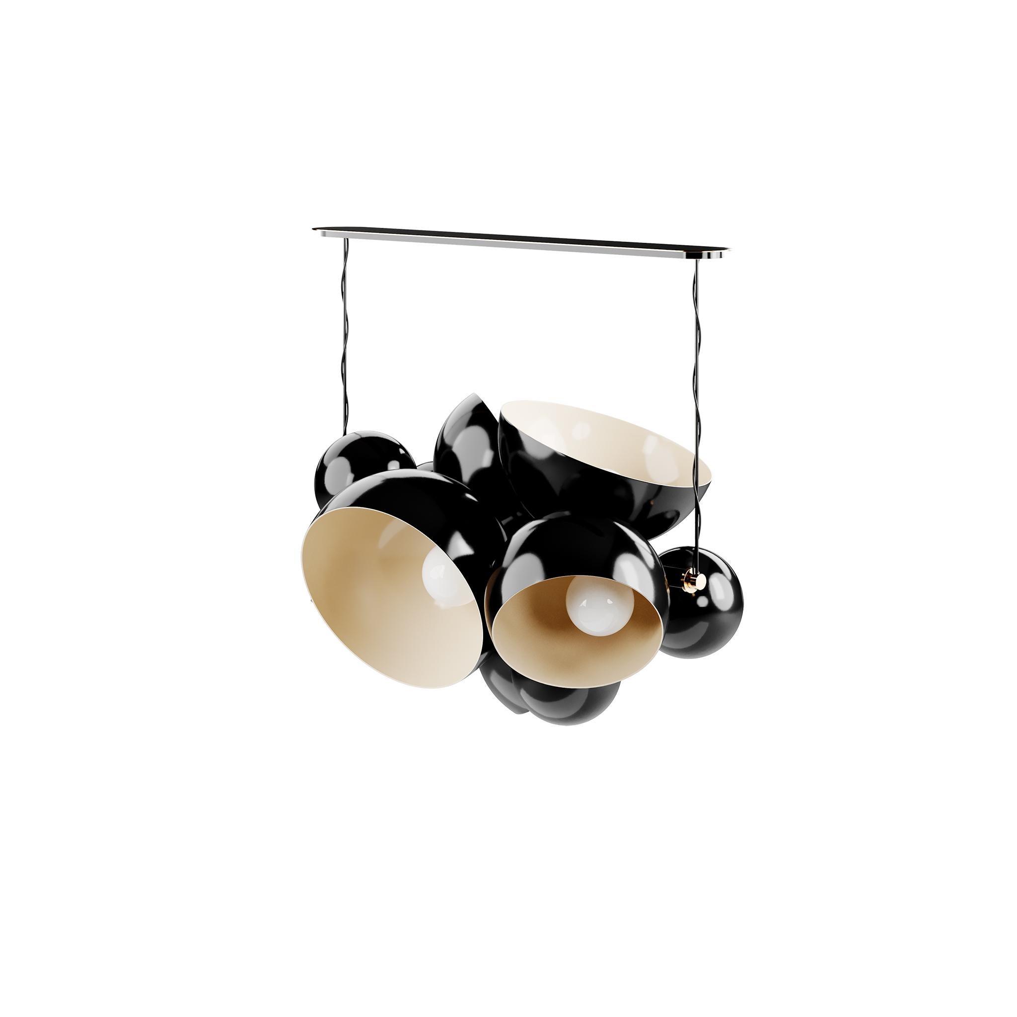 Space Age Mid-Century Modern Style Suspension Lamp with 70’s Eyeball Shades in Brass For Sale