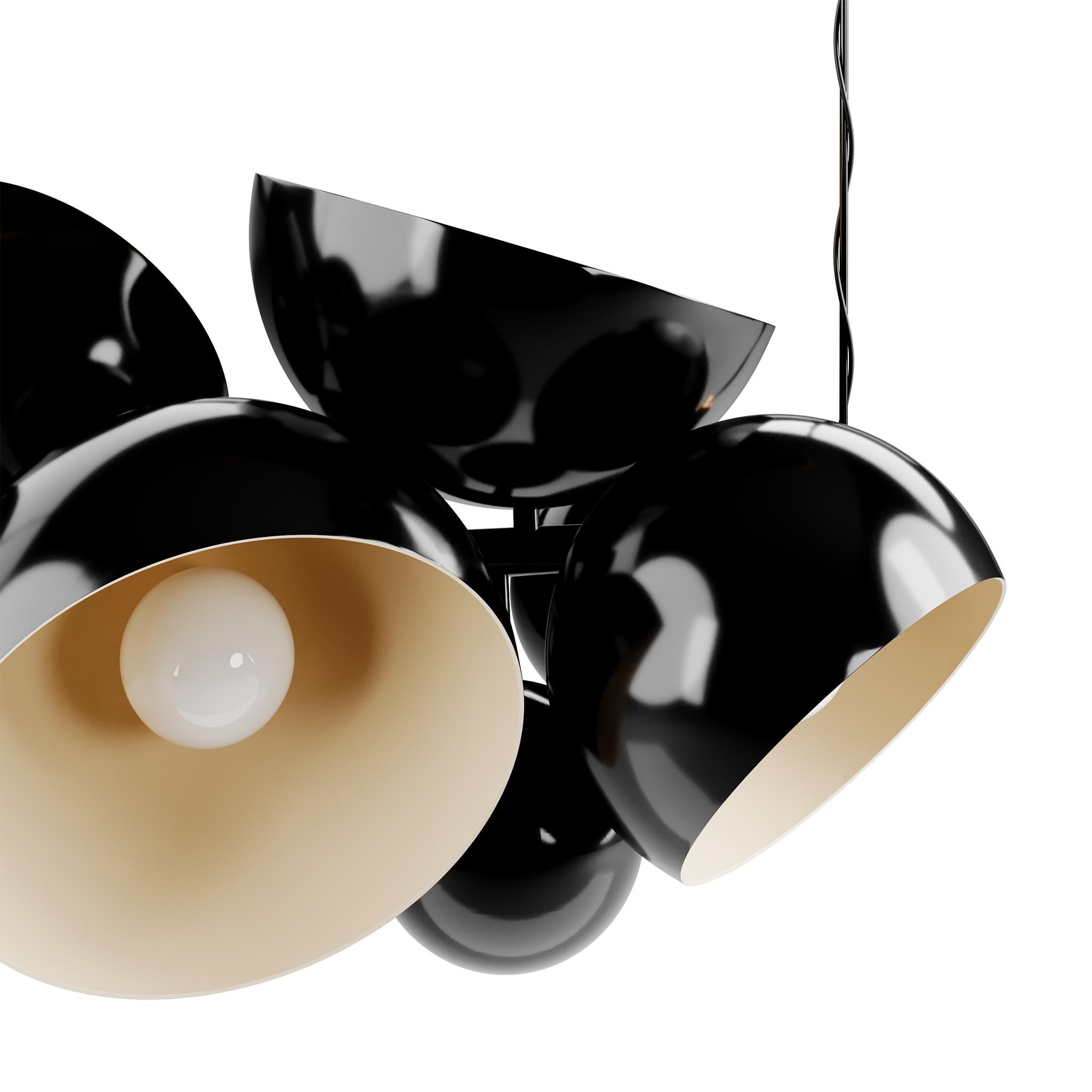 Lacquered Mid-Century Modern Style Suspension Lamp with 70’s Eyeball Shades in Brass For Sale