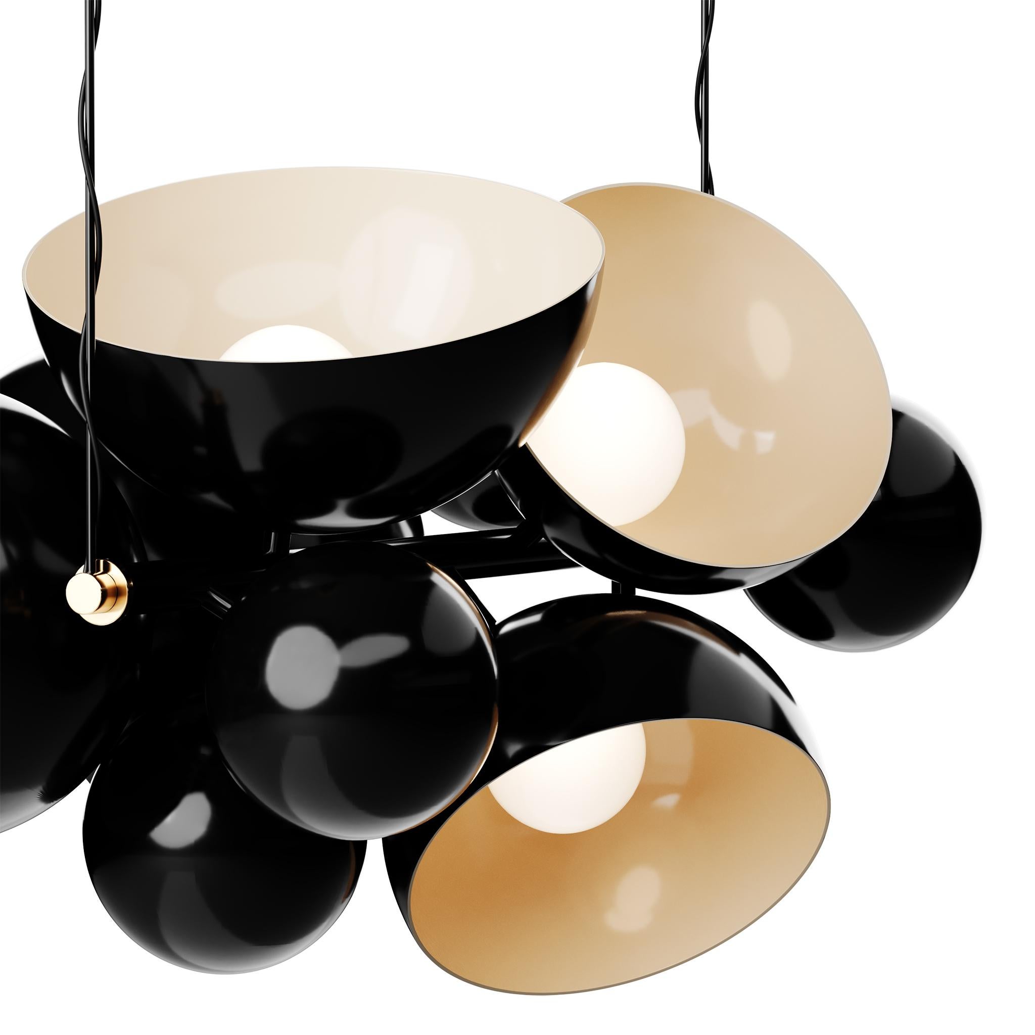 Contemporary Mid-Century Modern Style Suspension Lamp with 70’s Eyeball Shades in Brass For Sale