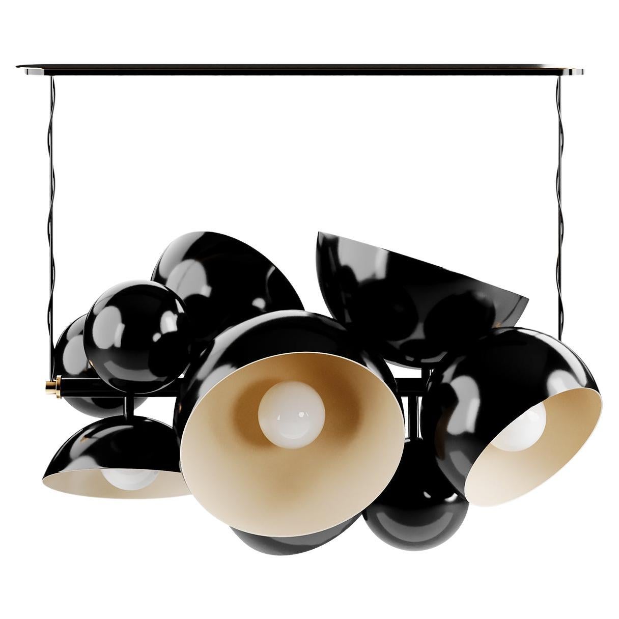 Mid-Century Modern Style Suspension Lamp with 70’s Eyeball Shades in Brass For Sale