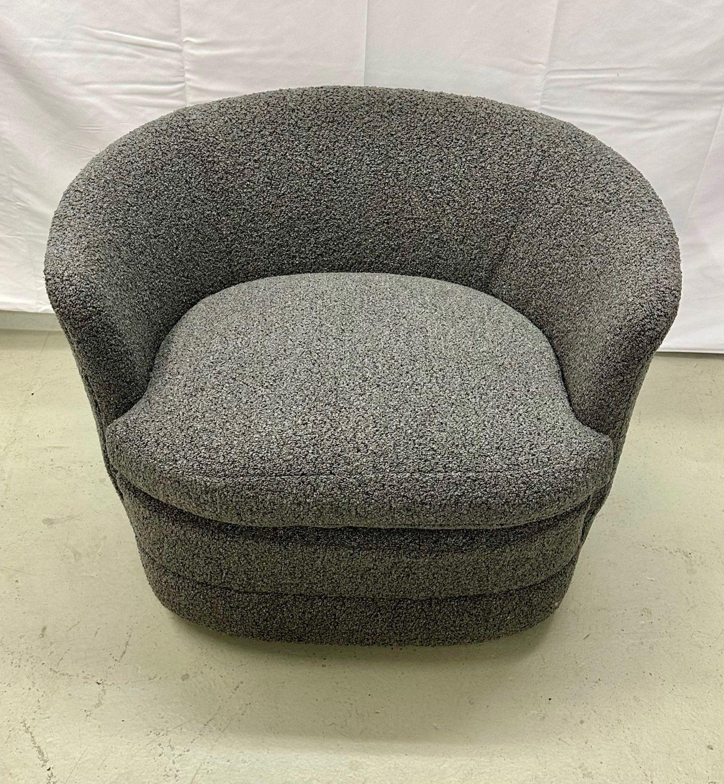 Mid-Century Modern Style Swivel, Rolling Lounge Chairs, Baughman Style, Boucle For Sale 4