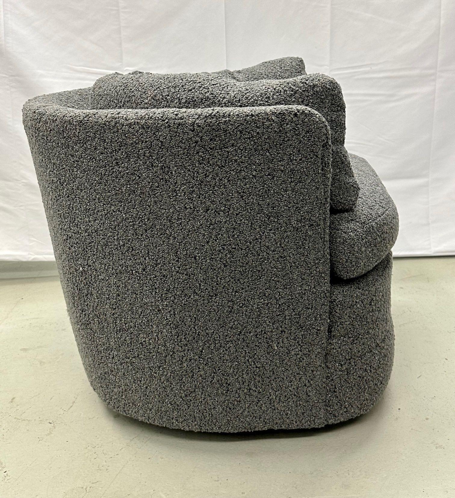 Mid-Century Modern Style Swivel, Rolling Lounge Chairs, Baughman Style, Boucle For Sale 6