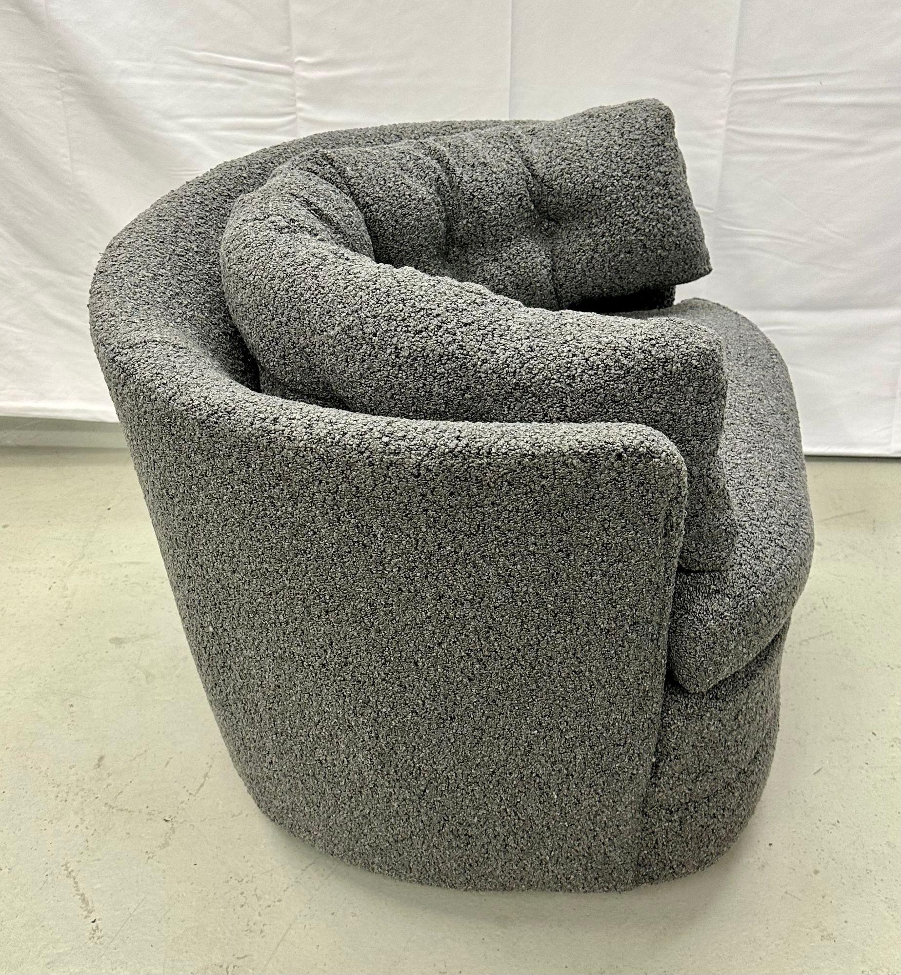 Mid-Century Modern Style Swivel, Rolling Lounge Chairs, Baughman Style, Boucle For Sale 7