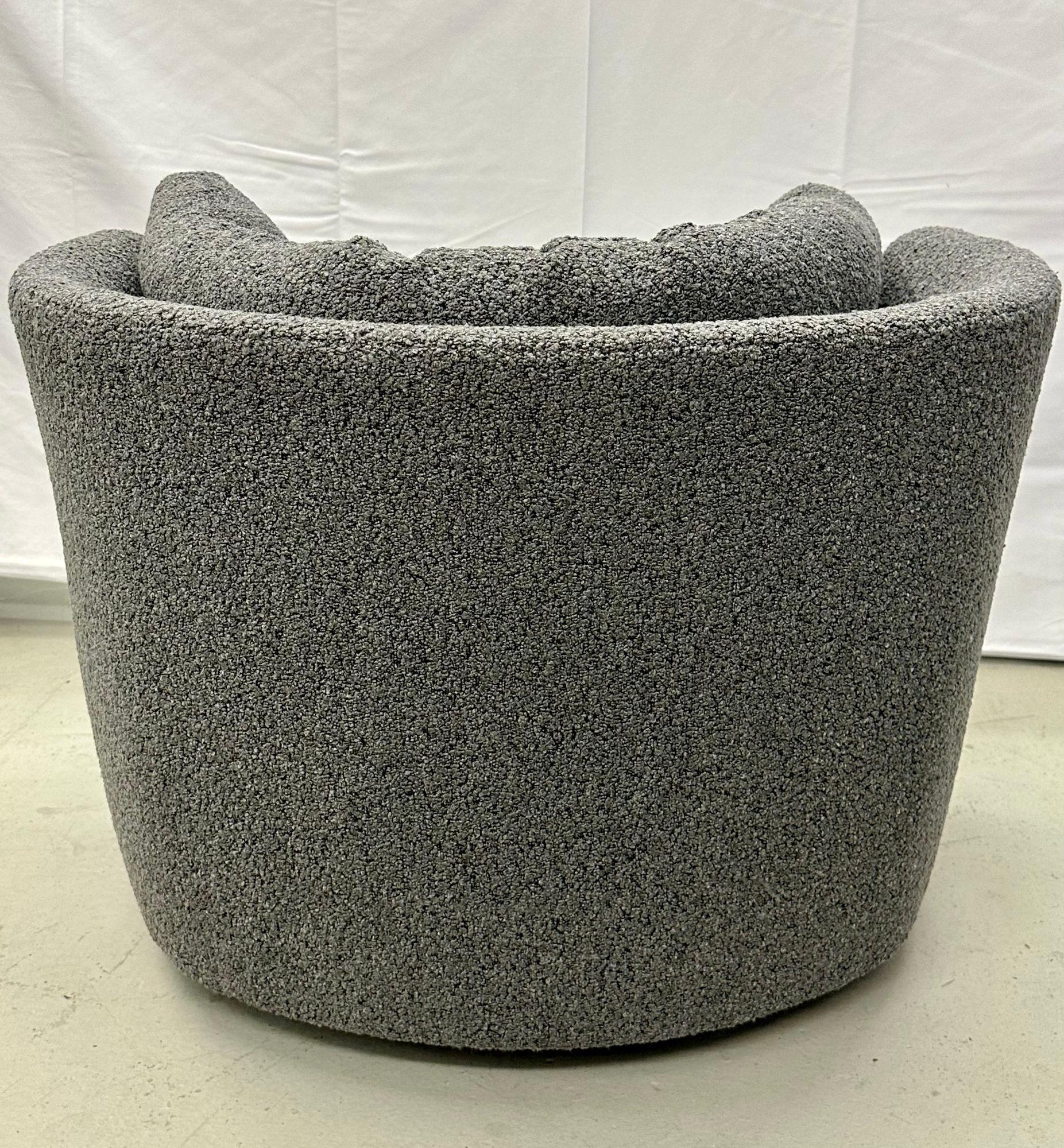 Mid-Century Modern Style Swivel, Rolling Lounge Chairs, Baughman Style, Boucle For Sale 8