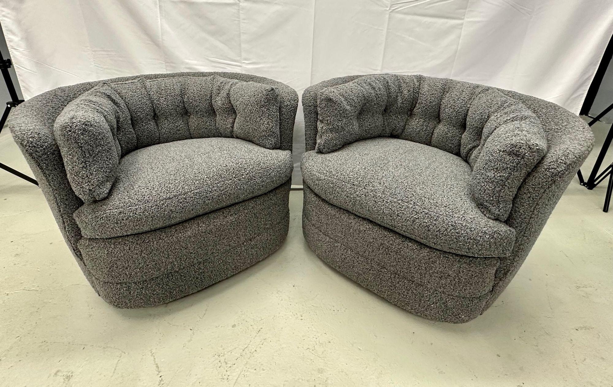 Mid-Century Modern Style Swivel, Rolling Lounge Chairs, Baughman Style, Boucle For Sale 13