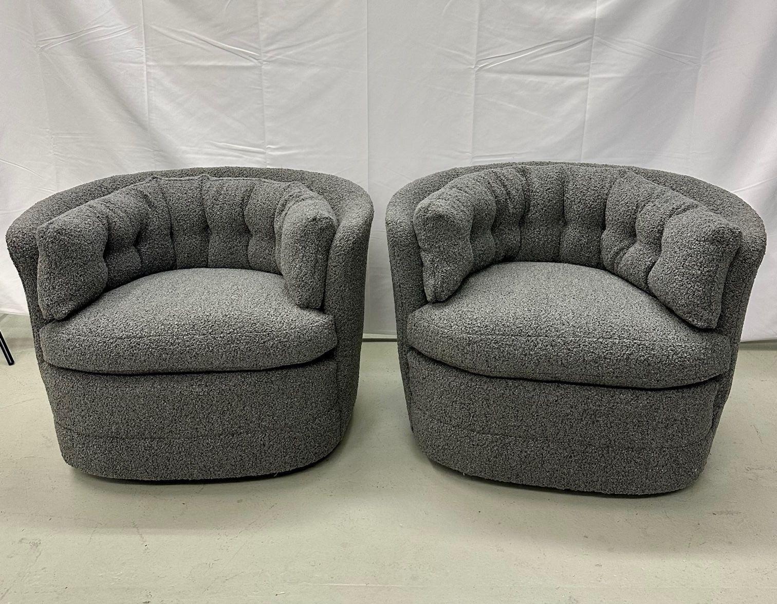 American Mid-Century Modern Style Swivel, Rolling Lounge Chairs, Baughman Style, Boucle For Sale