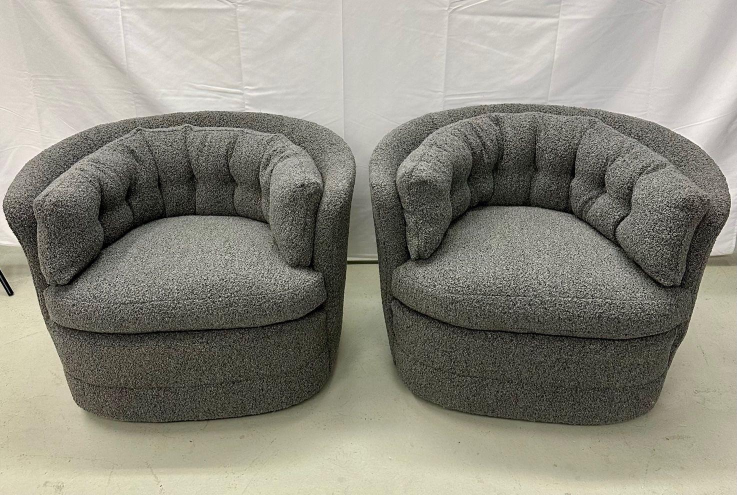 Mid-Century Modern Style Swivel, Rolling Lounge Chairs, Baughman Style, Boucle In Good Condition For Sale In Stamford, CT