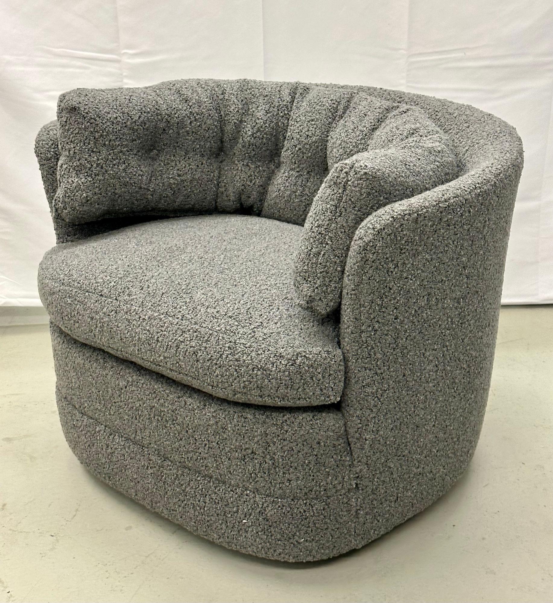 Bouclé Mid-Century Modern Style Swivel, Rolling Lounge Chairs, Baughman Style, Boucle For Sale