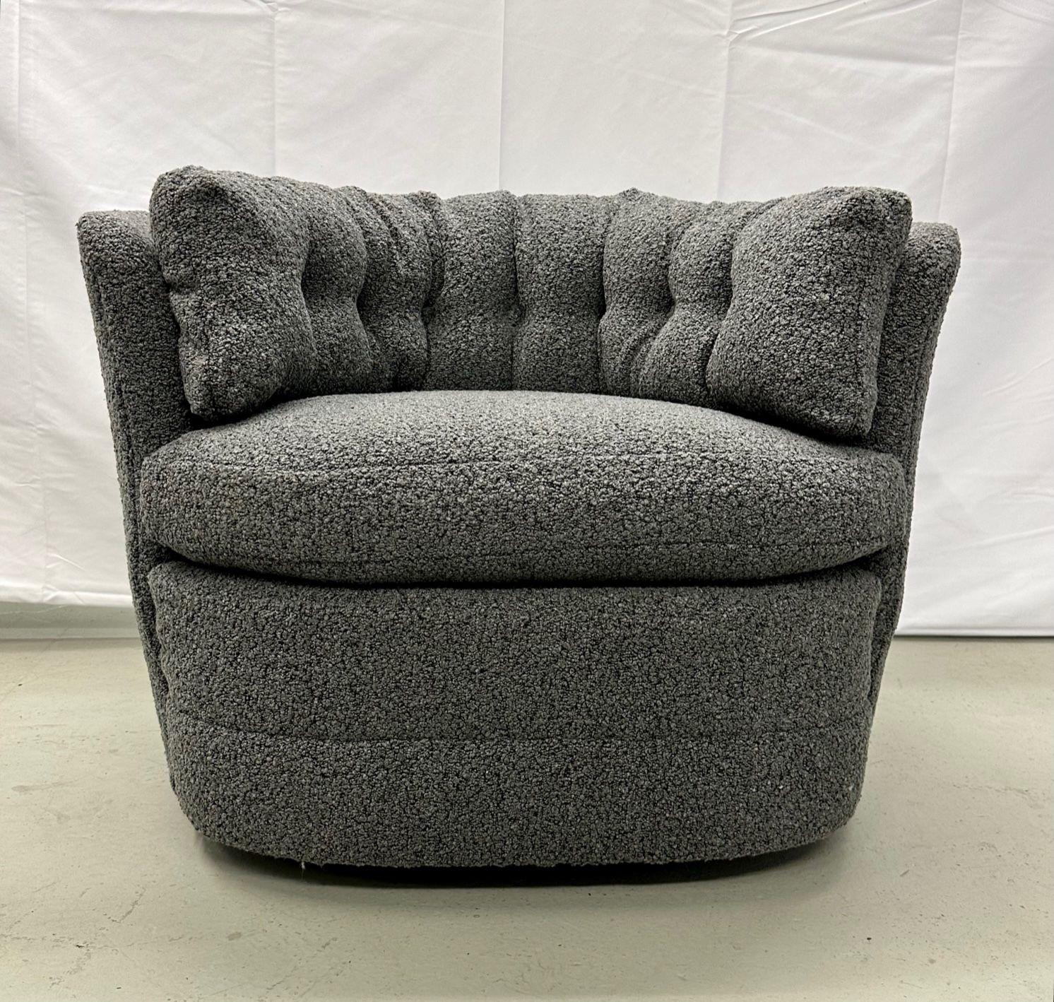 Mid-Century Modern Style Swivel, Rolling Lounge Chairs, Baughman Style, Boucle For Sale 1