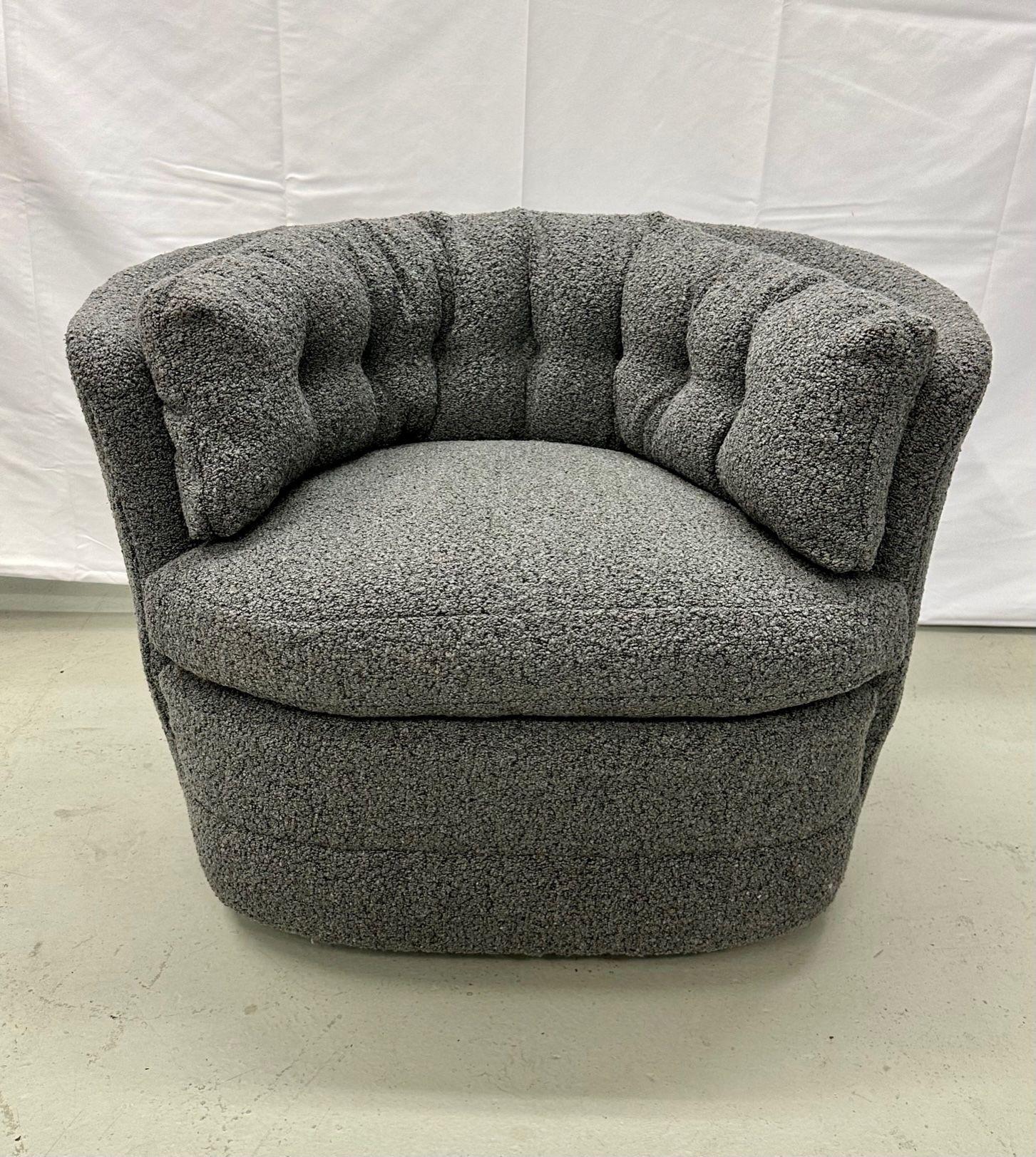 Mid-Century Modern Style Swivel, Rolling Lounge Chairs, Baughman Style, Boucle For Sale 2
