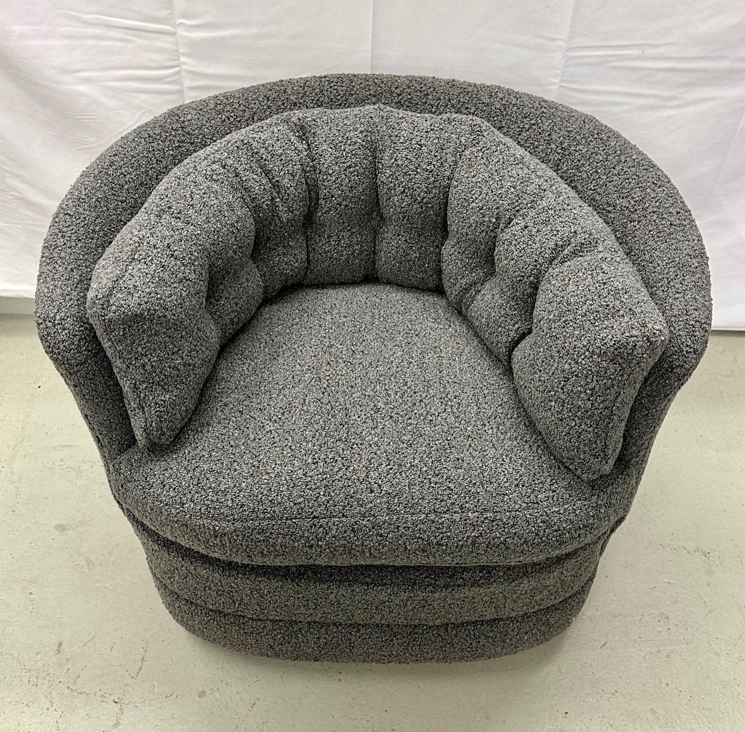 Mid-Century Modern Style Swivel, Rolling Lounge Chairs, Baughman Style, Boucle For Sale 3