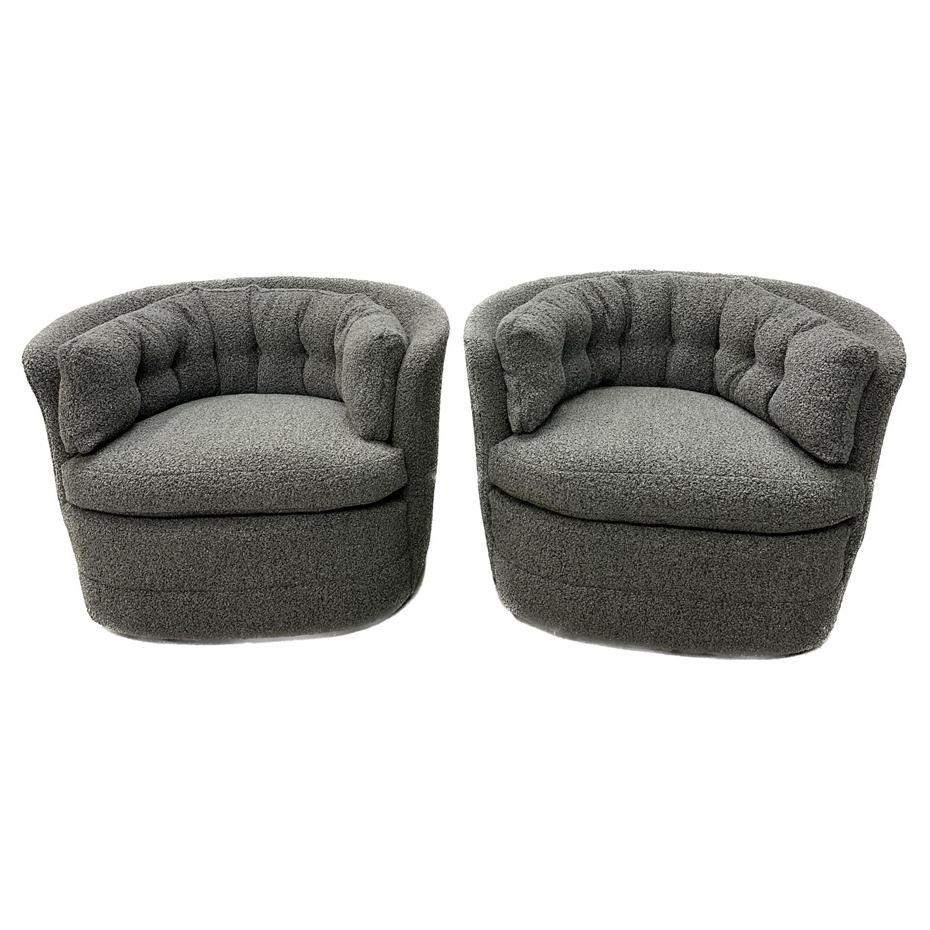 Mid-Century Modern Style Swivel, Rolling Lounge Chairs, Baughman Style, Boucle For Sale