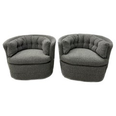 Mid-Century Modern Style Swivel, Rolling Lounge Chairs, Baughman Style, Boucle
