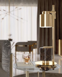 Mid-Century Modern Style Table Lamp, Polished Brass/Marble