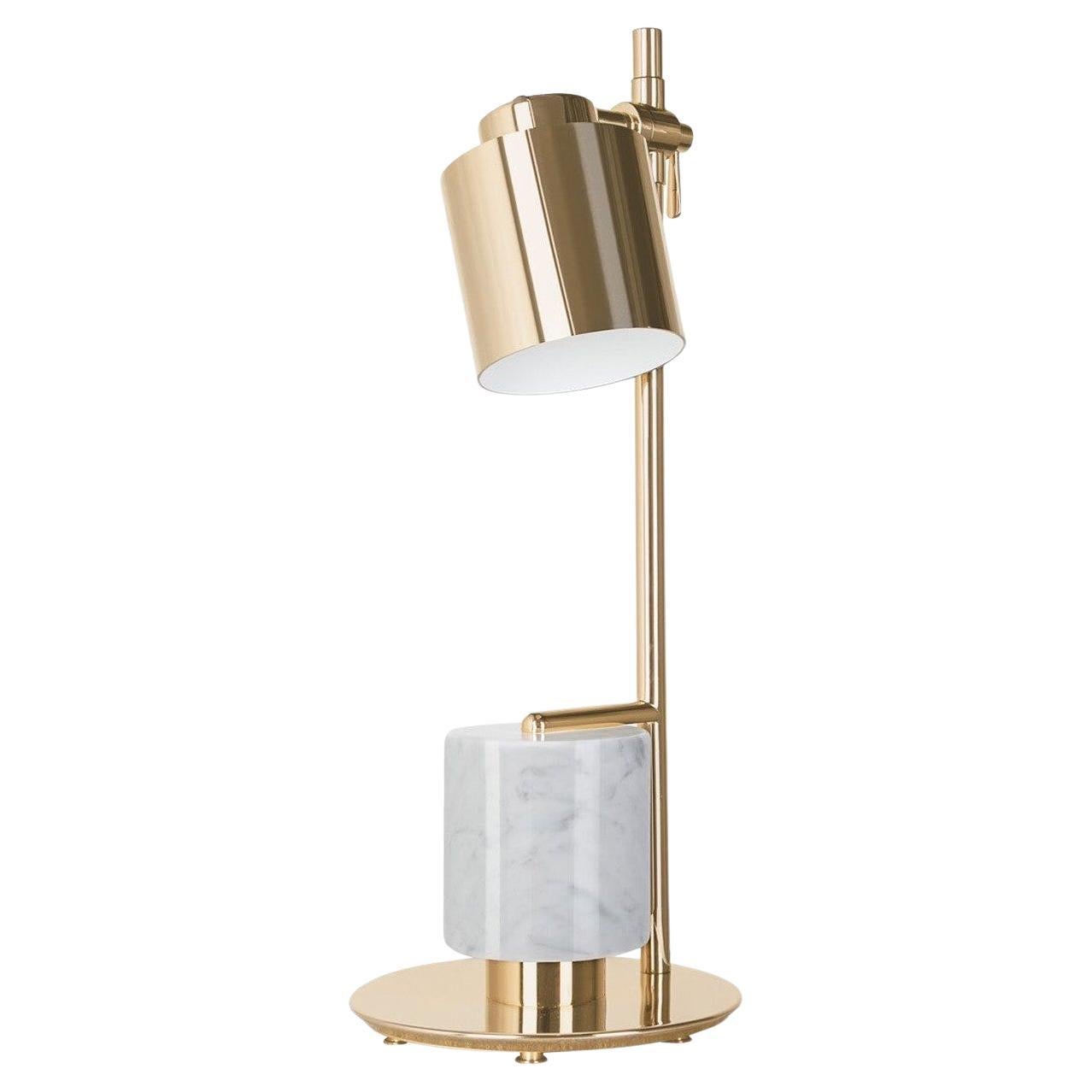 Mid-Century Modern Style Table Lamp, Polished Brass/Marble