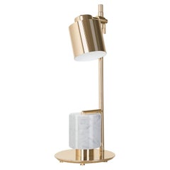 Mid-Century Modern Style Table Lamp, Polished Brass/Marble