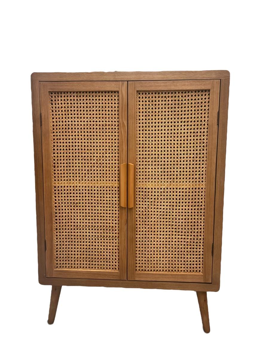 Mid-Century Modern Grande armoire en bois de style moderne du milieu du siècle avec 2 portes en rotin tressé en vente