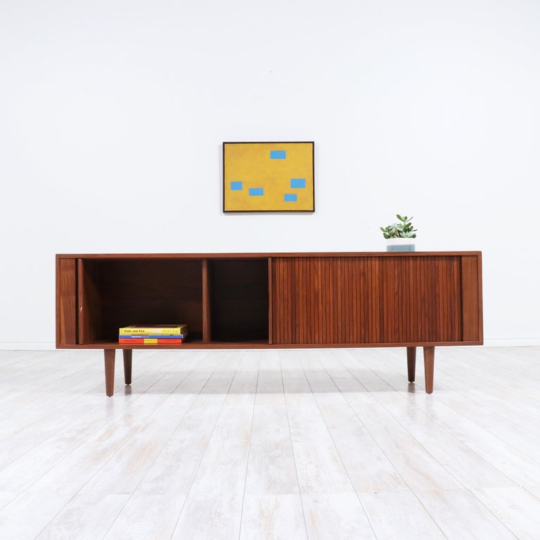 Mid-Century Modern Style Tambour-Door Credenza by Danish Modern LA In New Condition For Sale In Los Angeles, CA