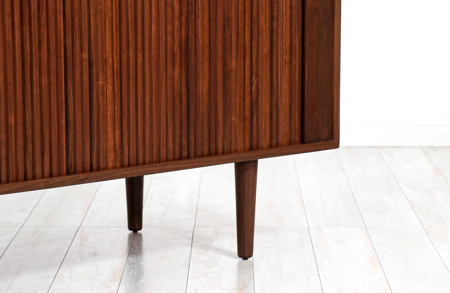 Mid-Century Modern Style Tambour-Door Credenza by Danish Modern LA In Excellent Condition For Sale In Los Angeles, CA