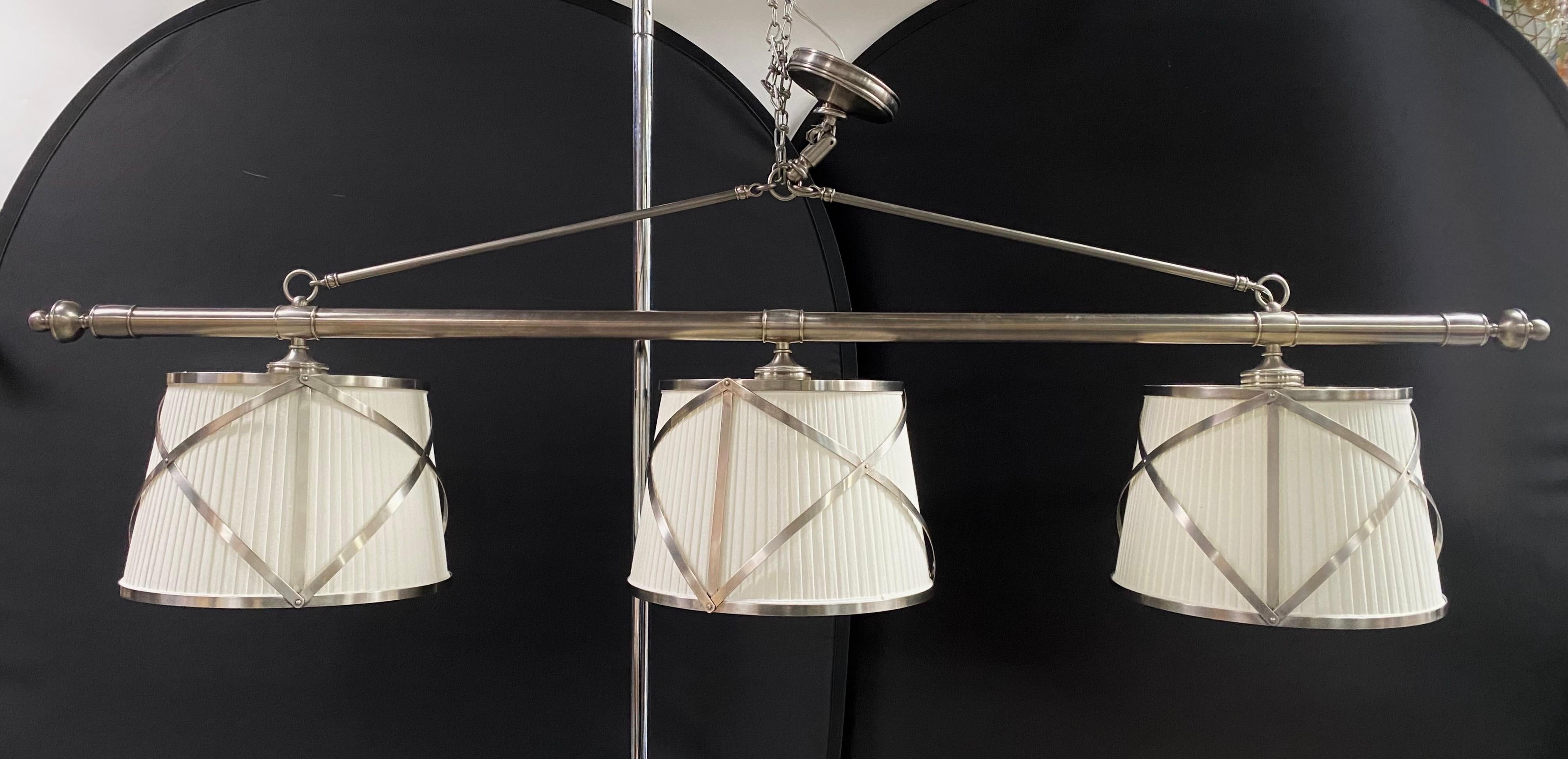 Mid-Century Modern Style Three Light Billiard, Kitchen or Dining Table Pendant In Good Condition In Plainview, NY