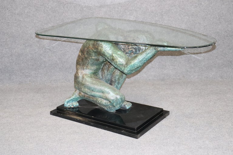 Mid Century Modern Style Verdigris Bronze-Look Atlas Figure Center ...