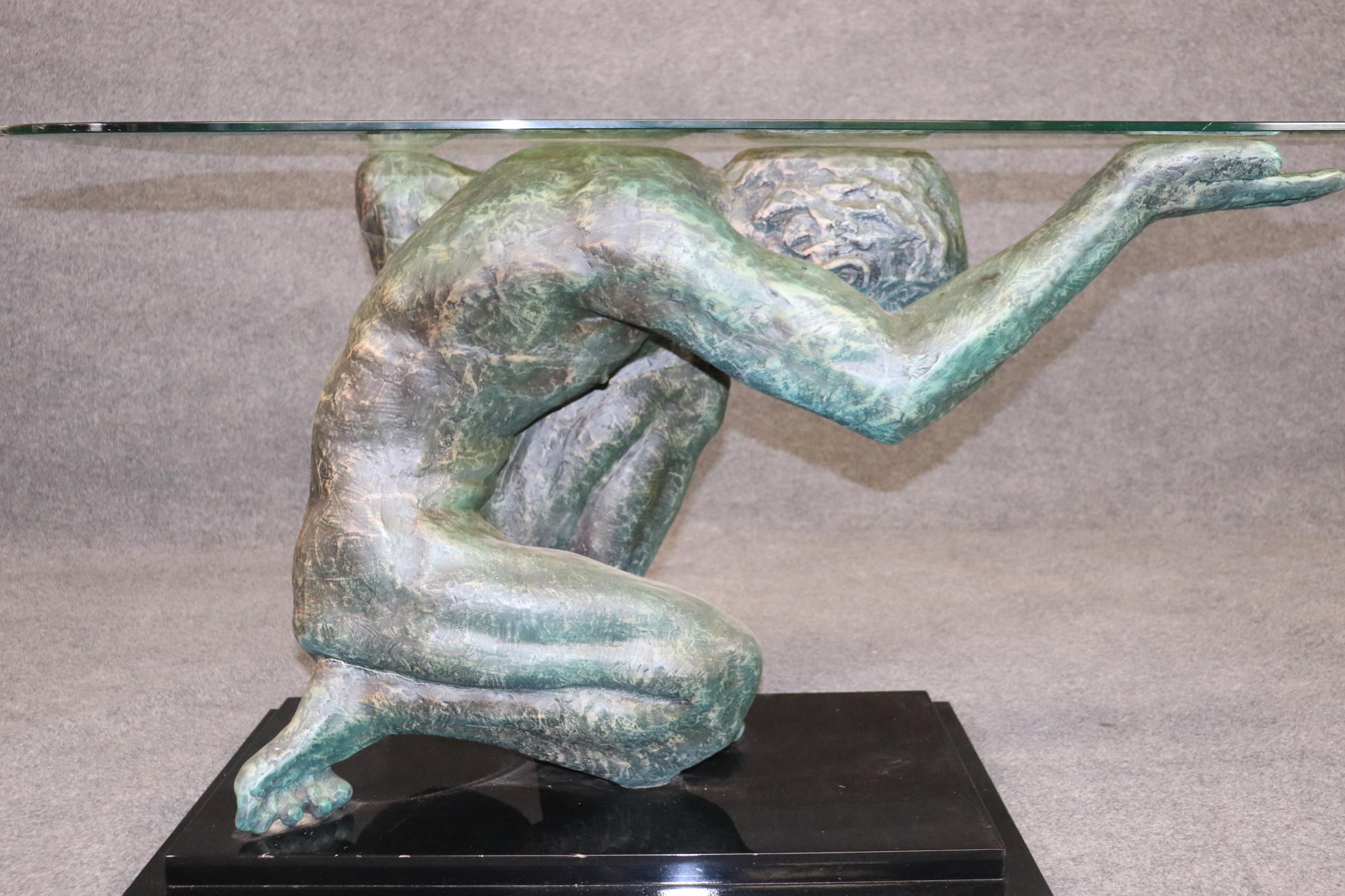 Mid Century Modern Style Verdigris Bronze-Look Atlas Figure Center Table 1