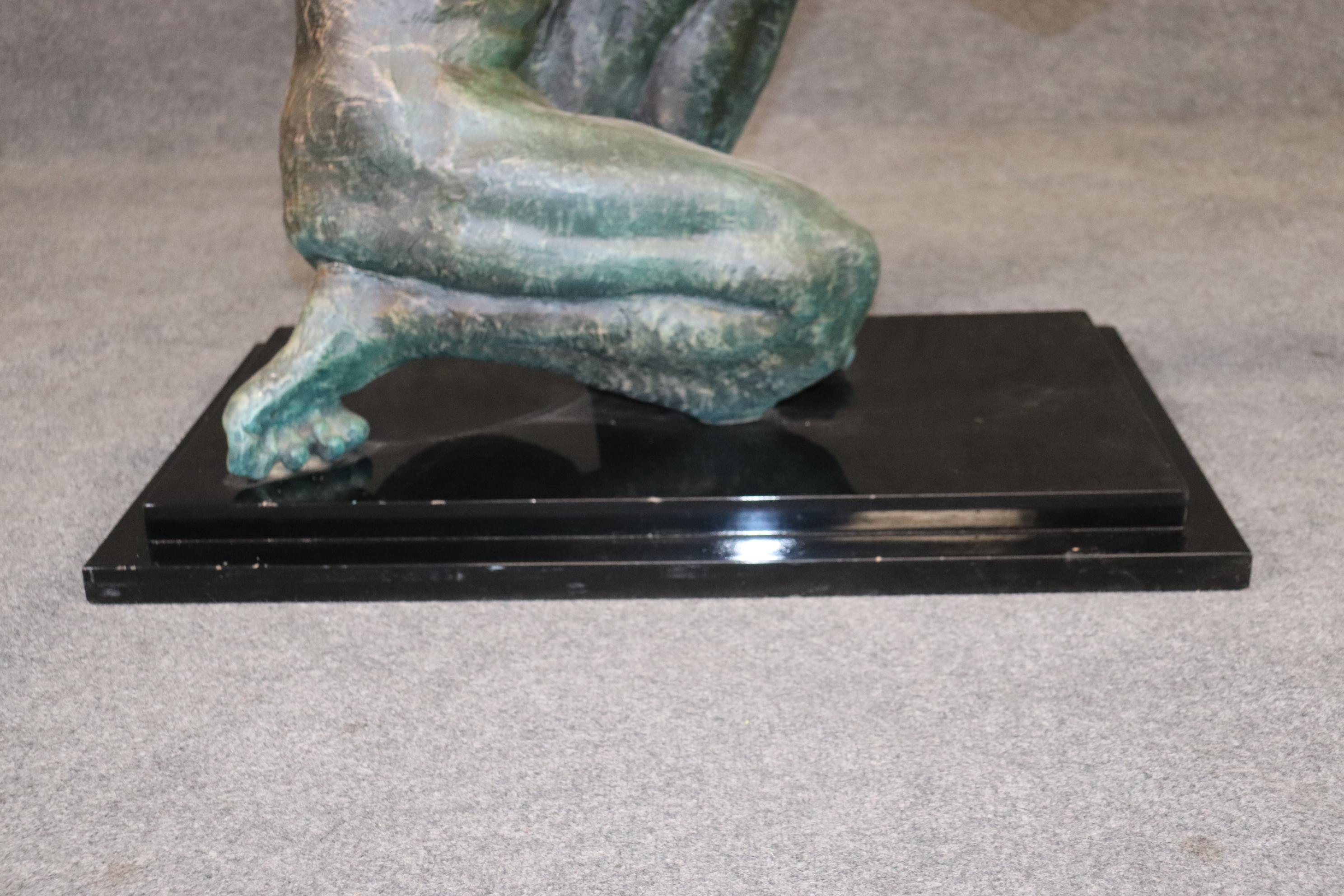 Mid Century Modern Style Verdigris Bronze-Look Atlas Figure Center Table 2