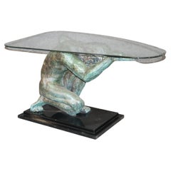 Mid Century Modern Style Verdigris Bronze-Look Atlas Figure Center Table