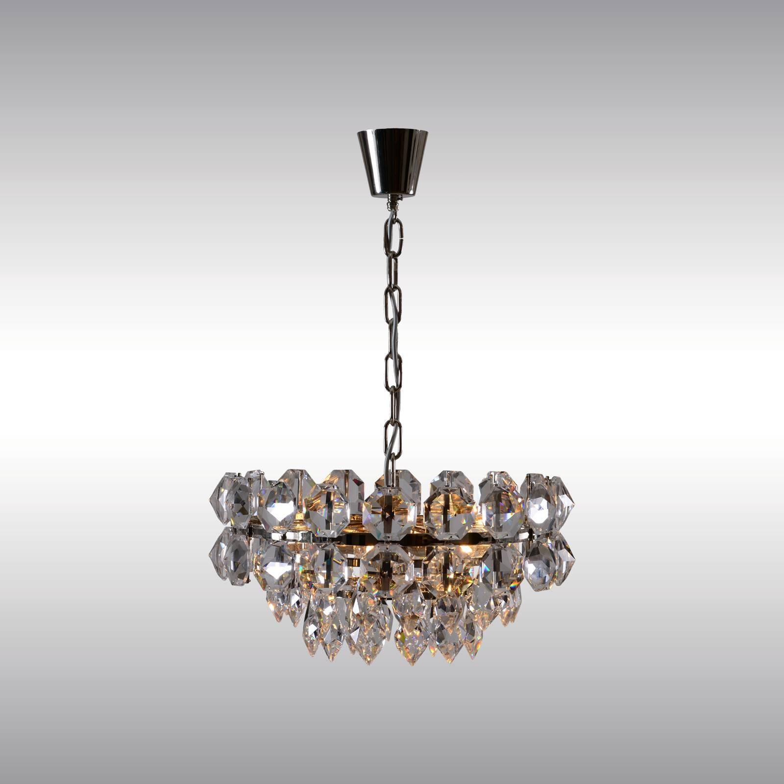 Hand-Crafted Mid-Century Modern Style Very Big Crystal-Glass Stone Chandelier, Re-Edition For Sale