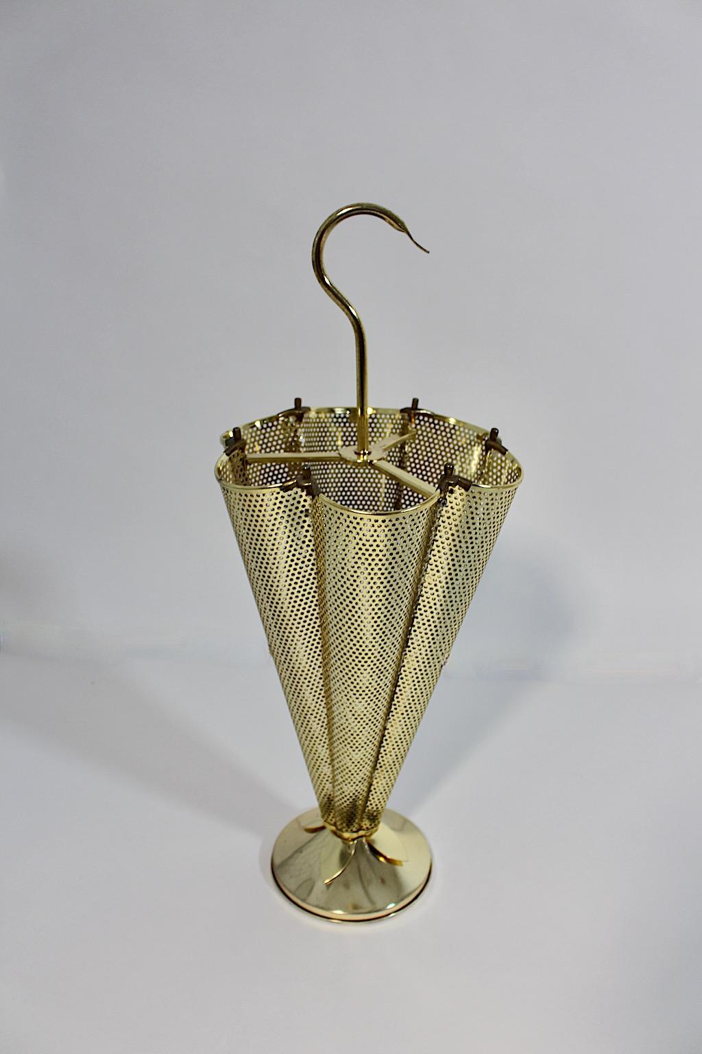Mid-Century Modern Mid Century Modern Style Vintage Golden Brassed Umbrella Stand Cane Holder 1980s For Sale