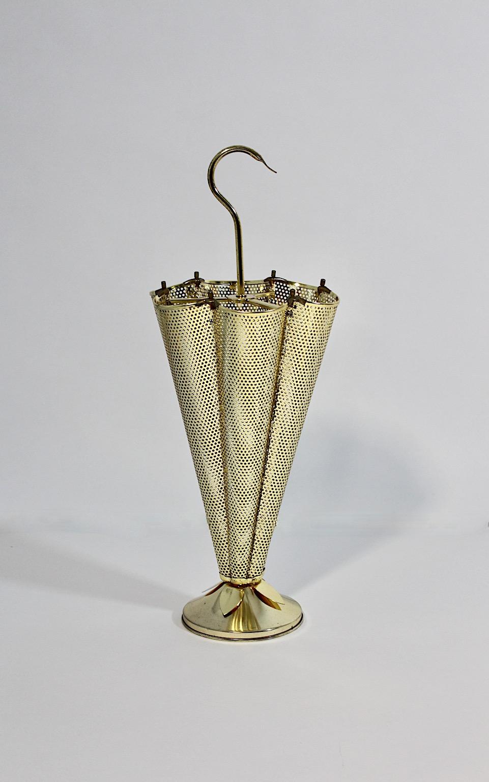 Metal Mid Century Modern Style Vintage Golden Brassed Umbrella Stand Cane Holder 1980s For Sale