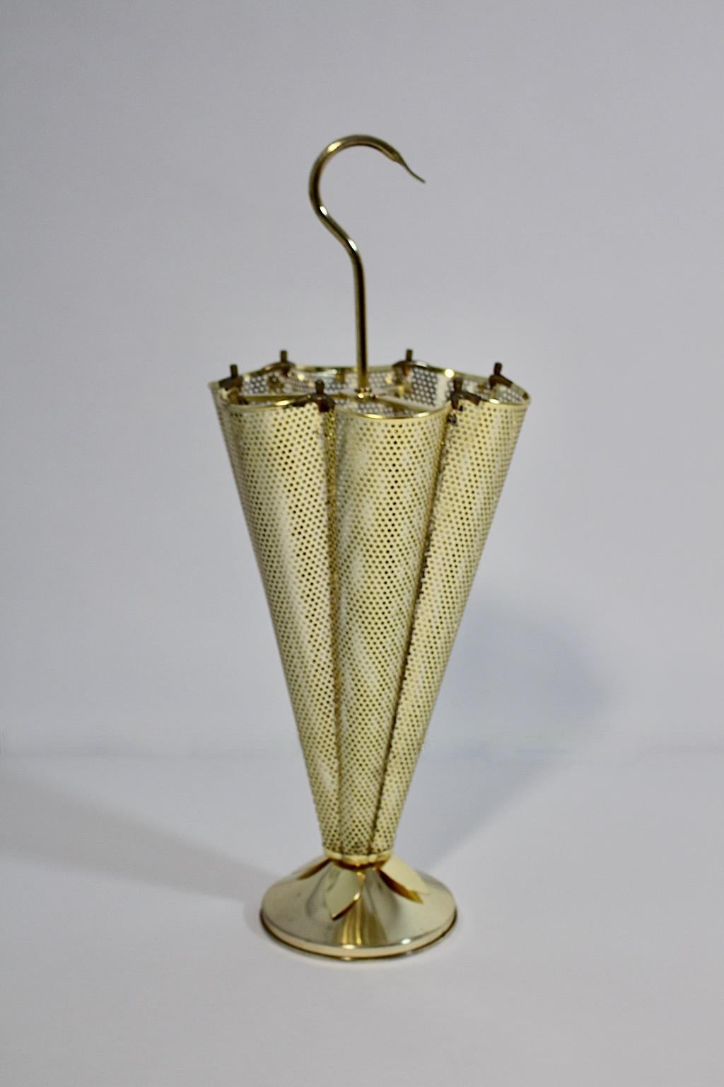 Mid Century Modern Style Vintage Golden Brassed Umbrella Stand Cane Holder 1980s For Sale 2
