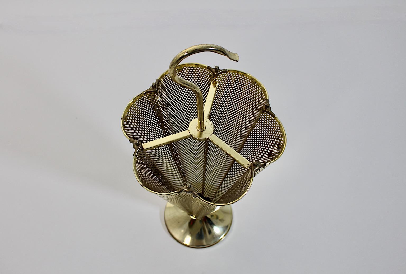 Mid Century Modern Style Vintage Golden Brassed Umbrella Stand Cane Holder 1980s For Sale 3