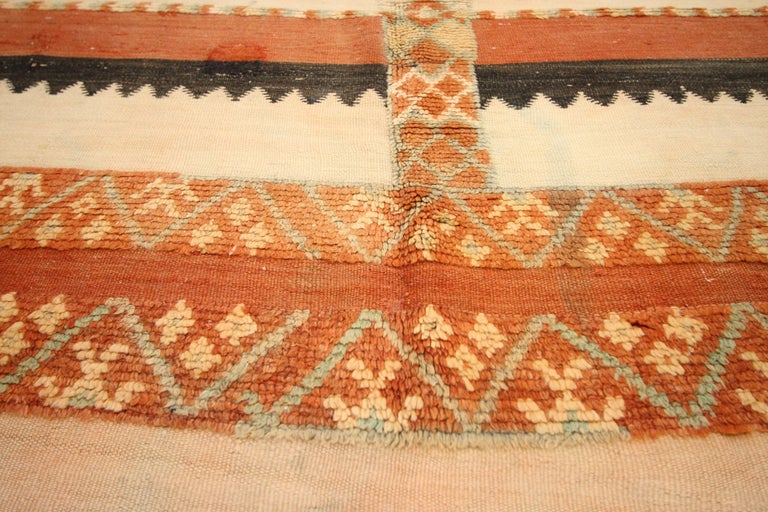 MidCentury Modern Style Vintage Moroccan Striped Kilim Rug with High